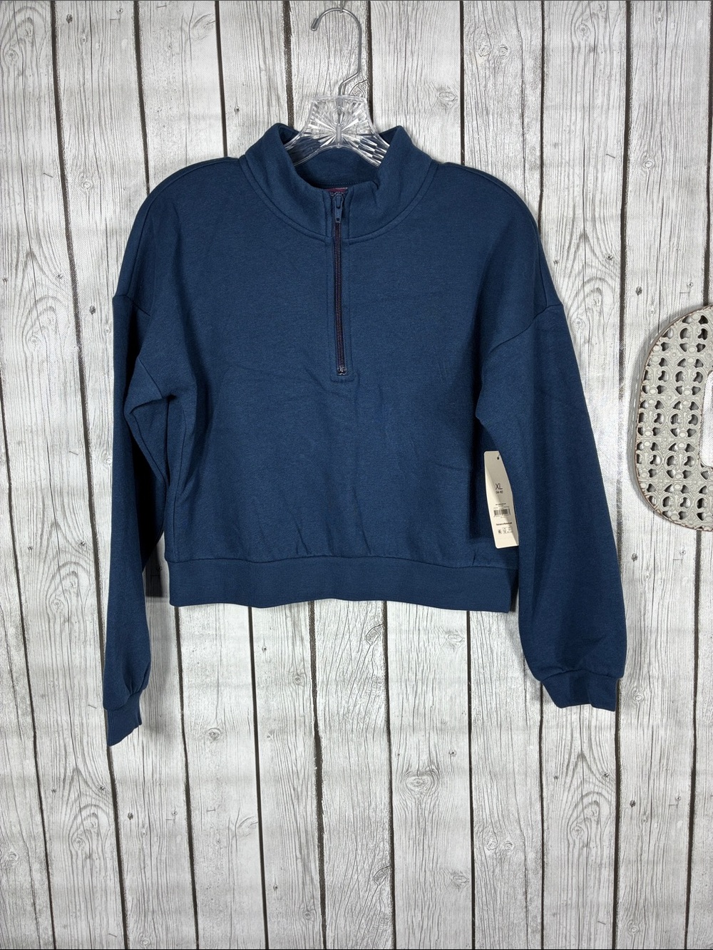 Weekend Academy| Navy Qtr-Zip Cropped Pullover Sweater Size XL